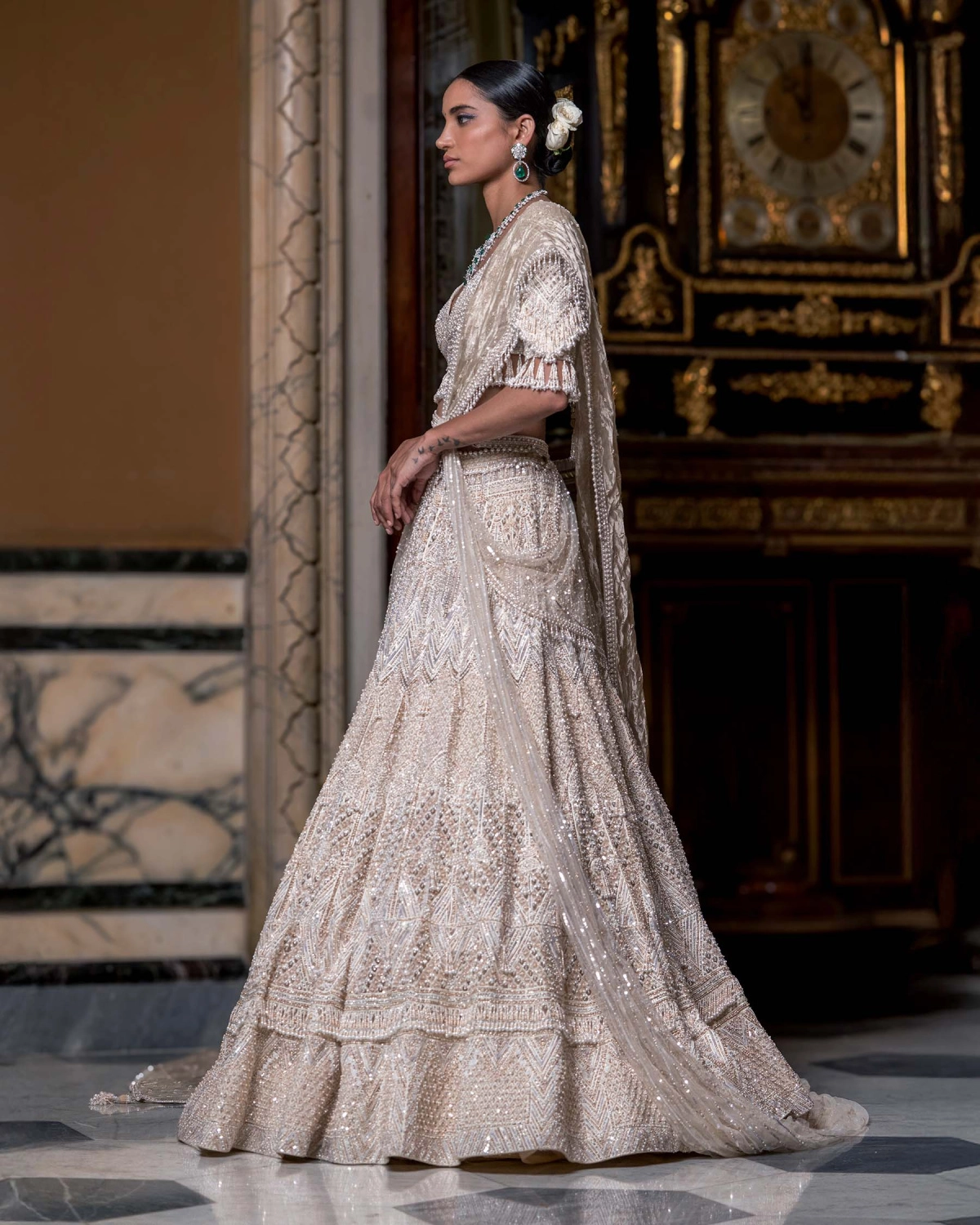 Rolandie Ivory Lehenga Set With Pearls And Embroidery