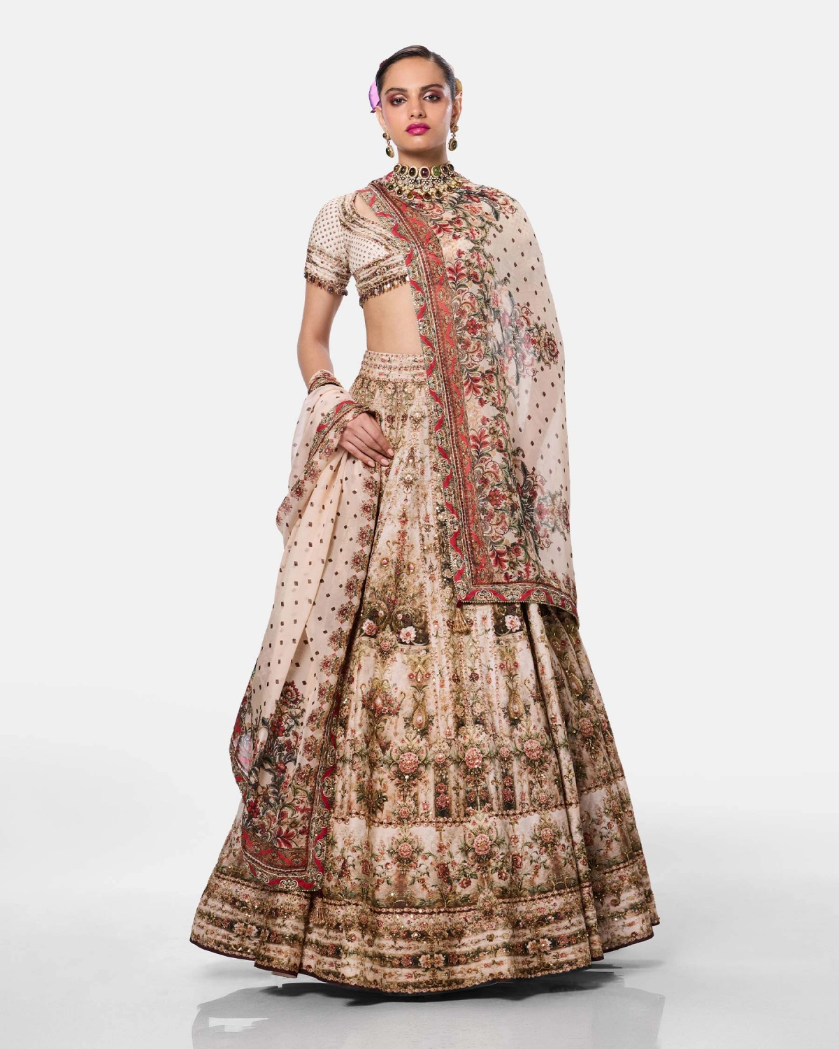 Vintage Rose Ivory Lehenga