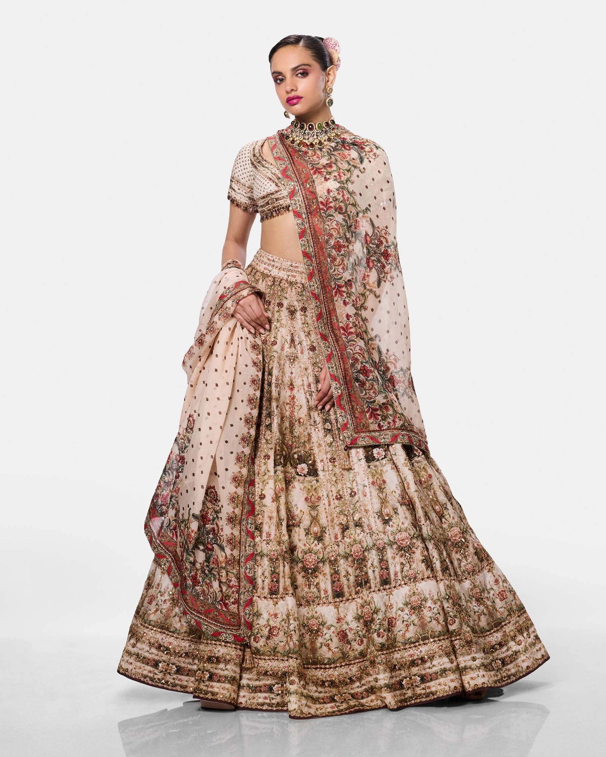 Vintage Rose Ivory Lehenga